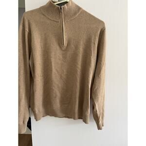 Lands End Men M Pullover Ribbed Knit Sweater 1/4 Zipper Tan Preppy